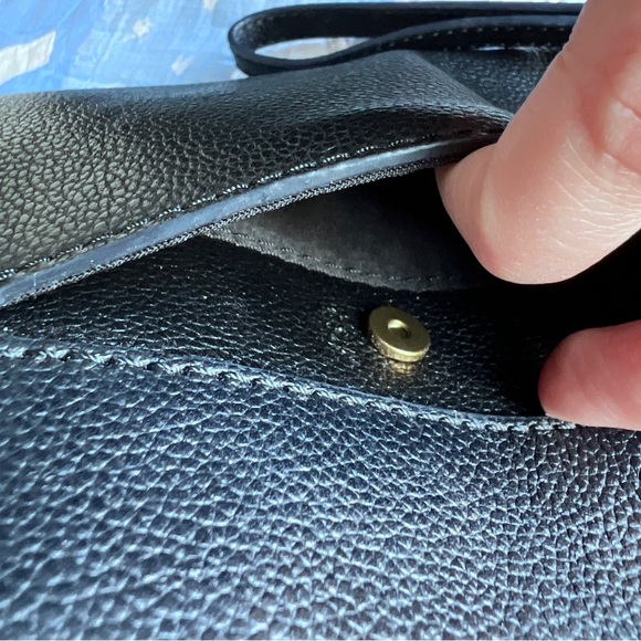 Fossil Black Womens Leather Wristlet with Gold Accent Wedding Guest Clutch Bag - Picture 9 of 12